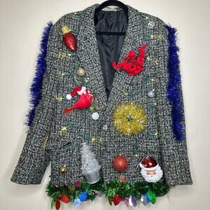 Ugly Christmas Sweater Blazer Coat LIGHTS UP Tacky Tinsel Xmas Party Winner